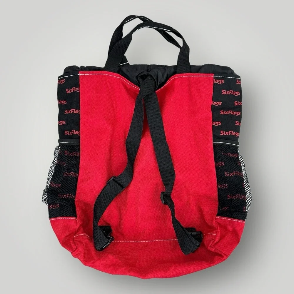 Vintage‎ Six Flags Backpack Red Black Travel School Bag 17x14